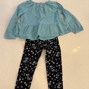 Carter's Teal Ruffle Top and Black Floral Leggings Set